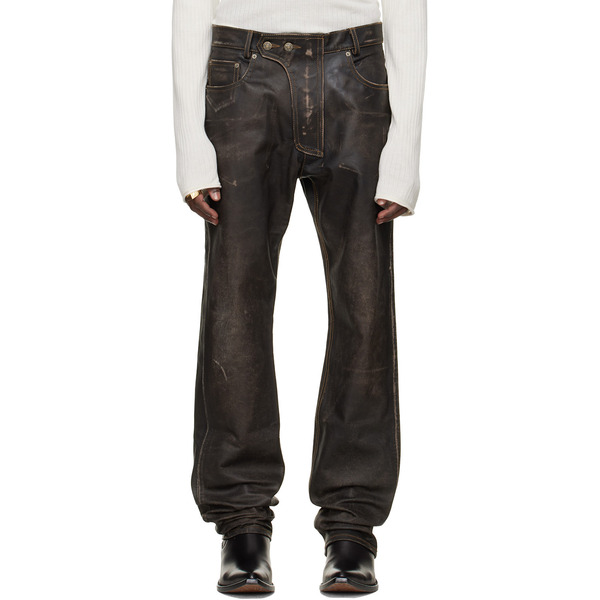  424 Brown Moto Leather Pants 