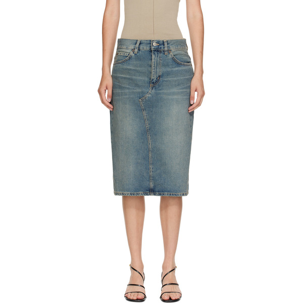  6397 Blue Faded Denim Midi Skirt 