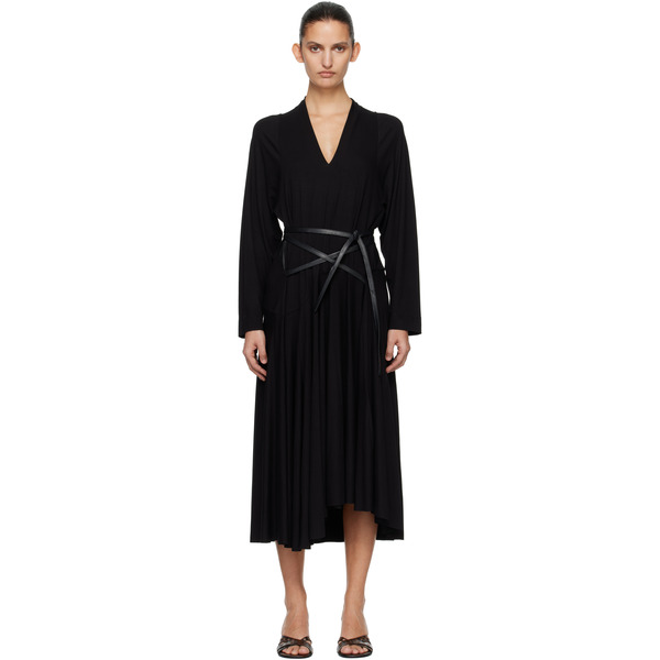  Aaron Esh Black Jersey & Leather Wrap Midi Dress 