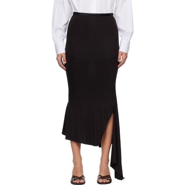  Aaron Esh Black Jersey & Satin Fishtail Midi Skirt 