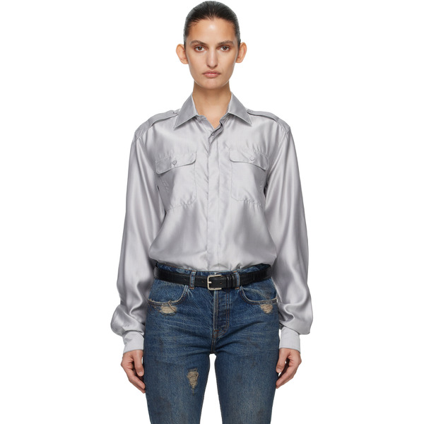  Aaron Esh Gray Silk Military Shirt 