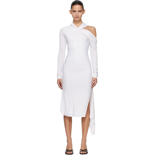  Aaron Esh White Jersey Twist Strap Midi Dress 