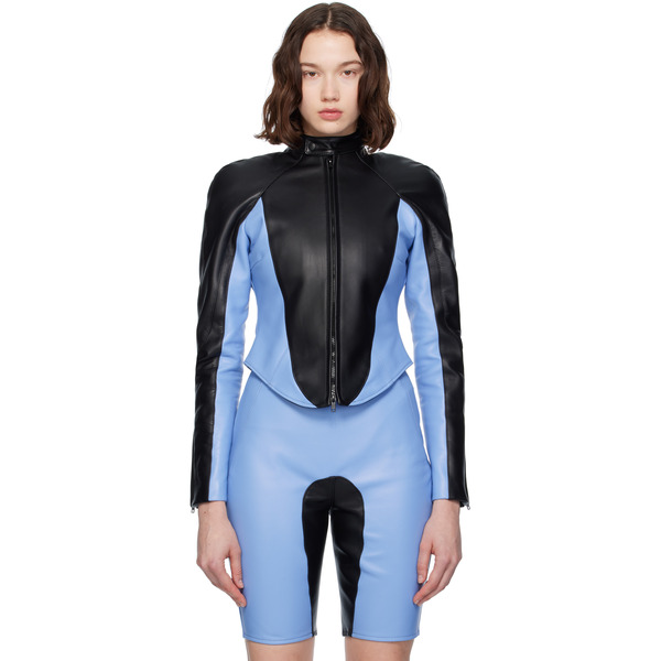  Abra Black & Blue Wet Leather Jacket 