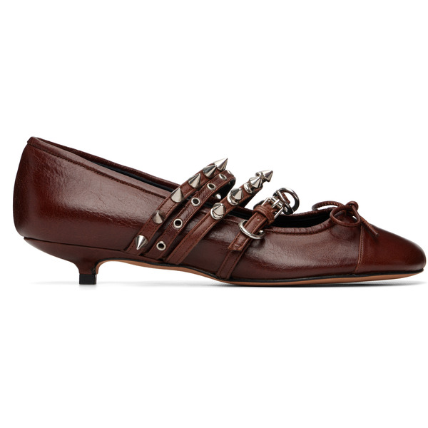  Abra Brown Kitten Spike Ballerina Heels 