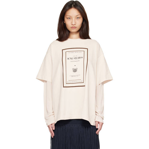  Acne Studios Beige Layered Graphic T-shirt 