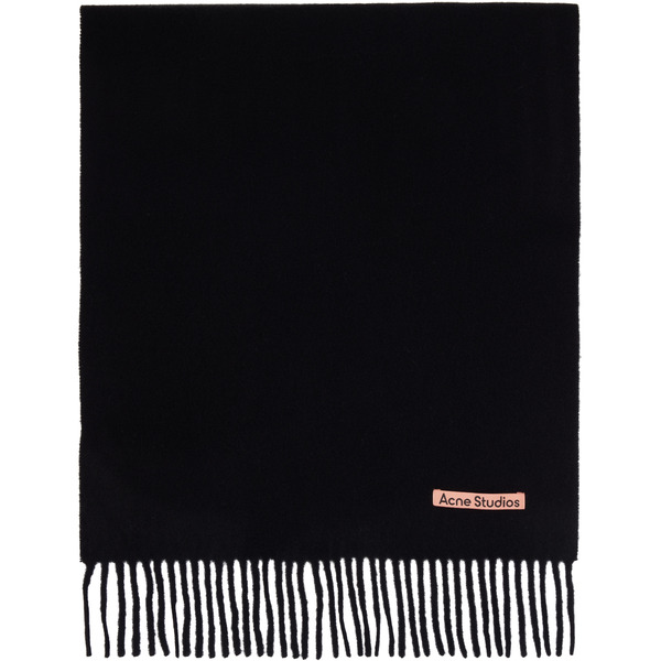  Acne Studios Black Fringe Wool Narrow Scarf 