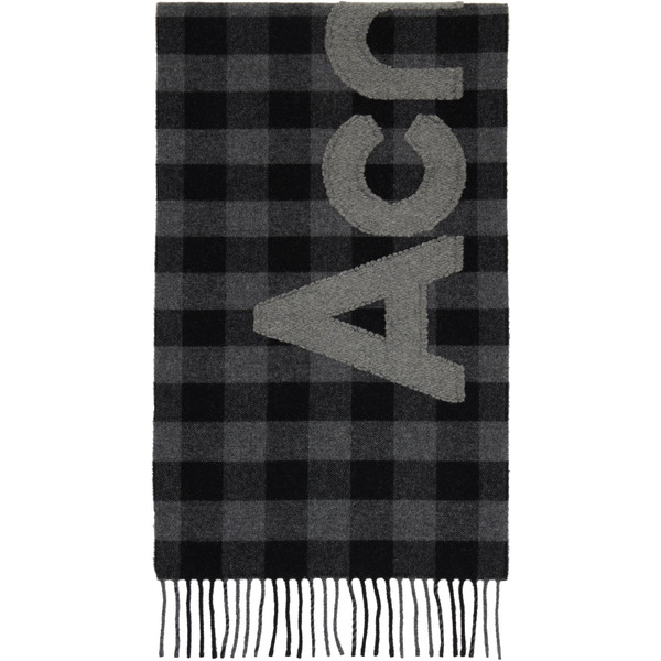  Acne Studios Black & Gray Check Logo Scarf 