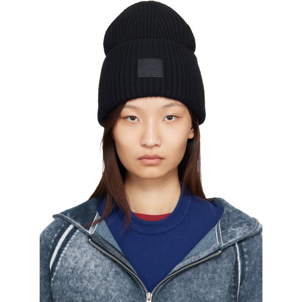  Acne Studios Black Large Face Logo Beanie 
