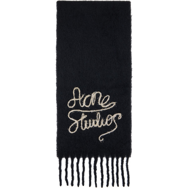 Acne Studios Black Wool Logo Scarf 