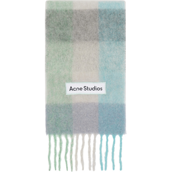  Acne Studios Blue & Green Check Fringe Scarf 