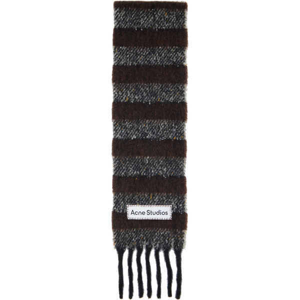  Acne Studios Brown & Gray Fringed Wool Skinny Scarf 