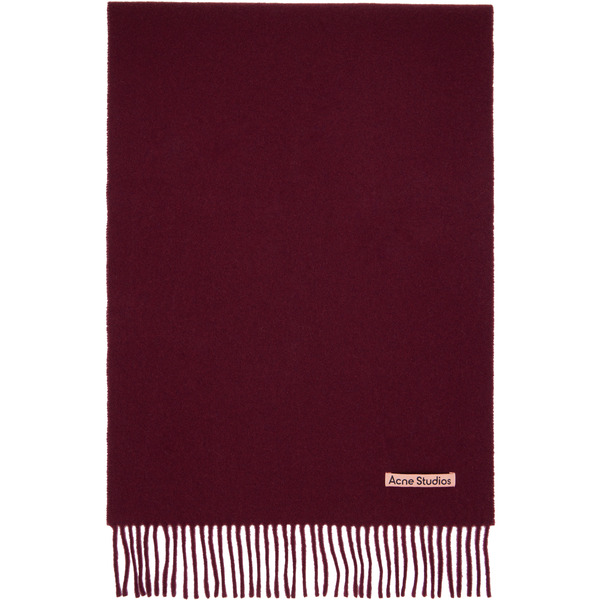  Acne Studios Burgundy Fringe Wool Narrow Scarf 