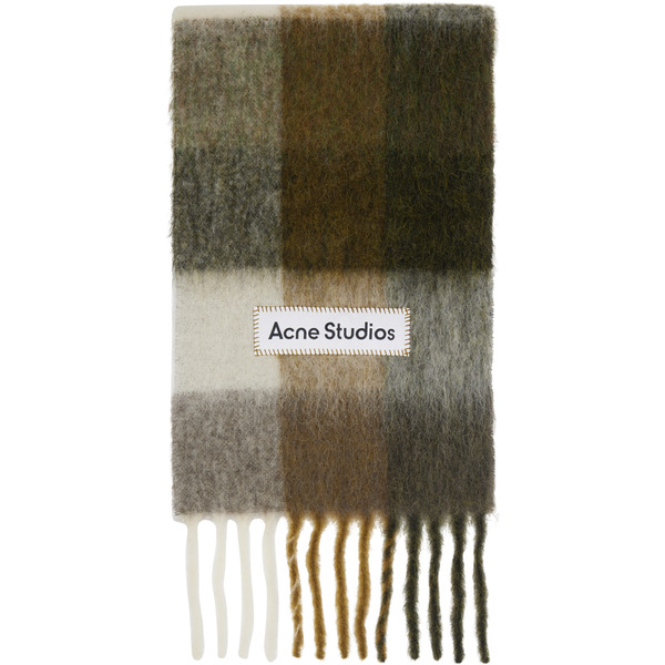  Acne Studios Khaki & Off-white Check Fringe Scarf 
