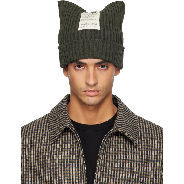  Acne Studios Khaki Ribbed Square Beanie 