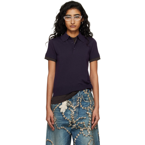  Acne Studios Navy Layered Wool Knit Polo 