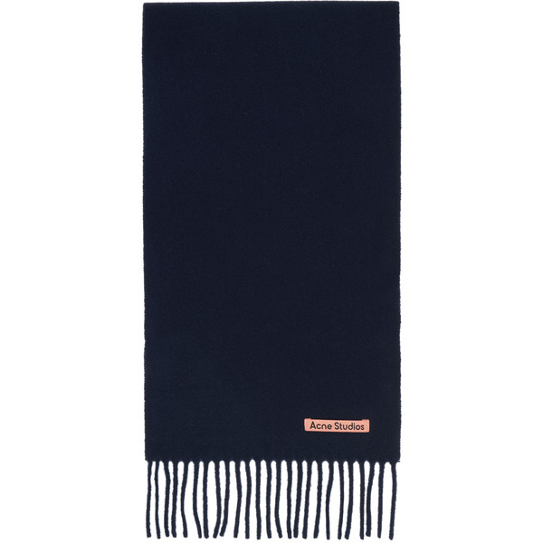  Acne Studios Navy Skinny Fringe Wool Scarf 