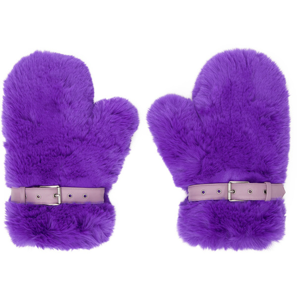 Acne Studios Purple Fluffy Buckle Mittens 