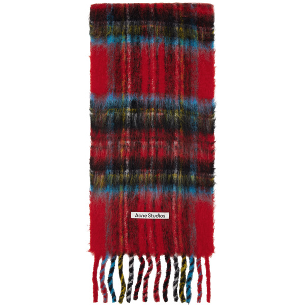  Acne Studios Red & Blue Mohair Check Scarf 