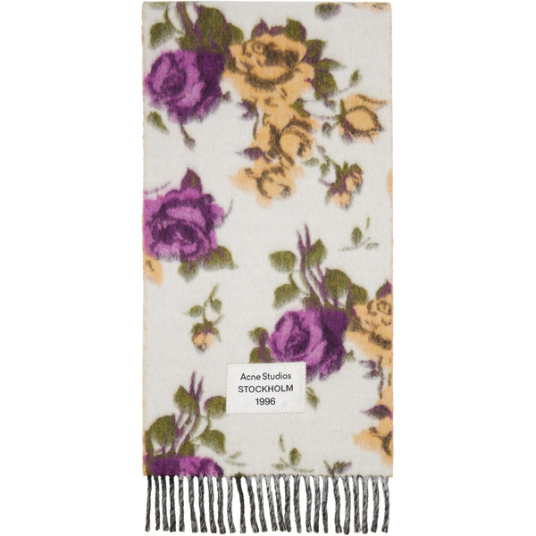  Acne Studios White & Purple Fringed Wool Scarf 