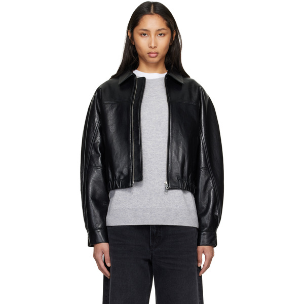  Agolde Black Dixon Recycled Leather Bomber Jacket 