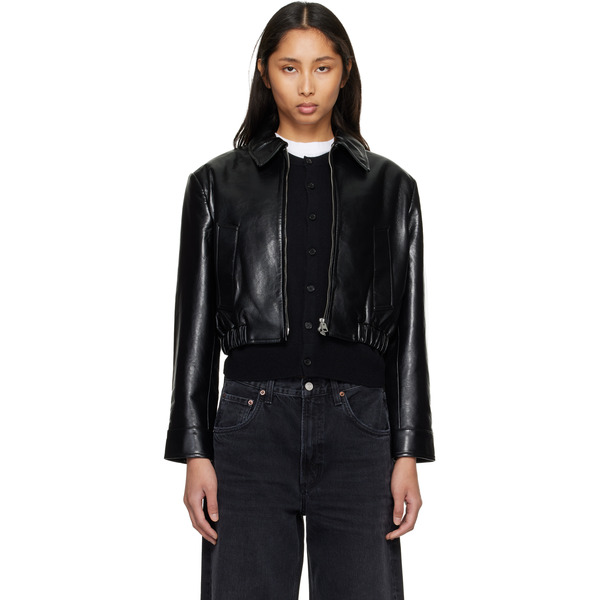  Agolde Black Nahla Cropped Recycled Leather Jacket 