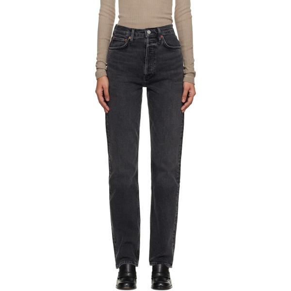  Agolde Black 90's Pinch Waist Long Comfort Stretch Jeans 