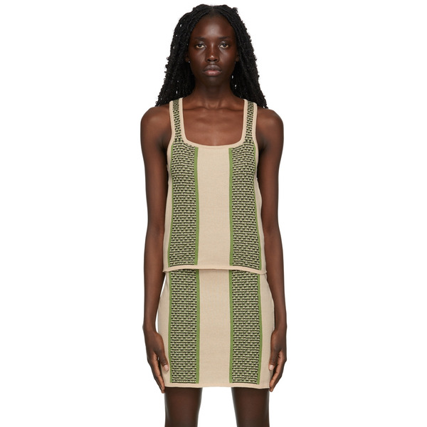 Ahluwalia Beige & Green Textured Knit Tank Top 