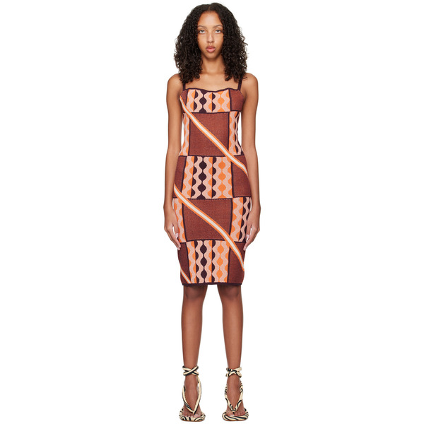  Ahluwalia Brown & Orange Taffi Midi Dress 