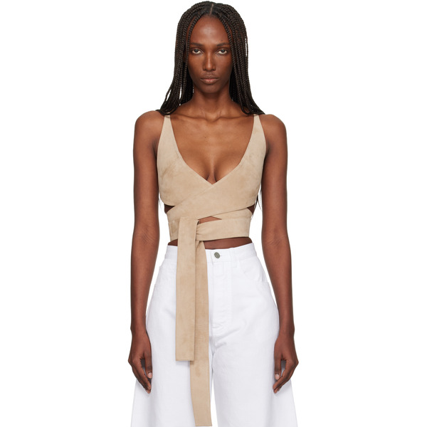  Alaïa Beige Criss Cross Suede Top 