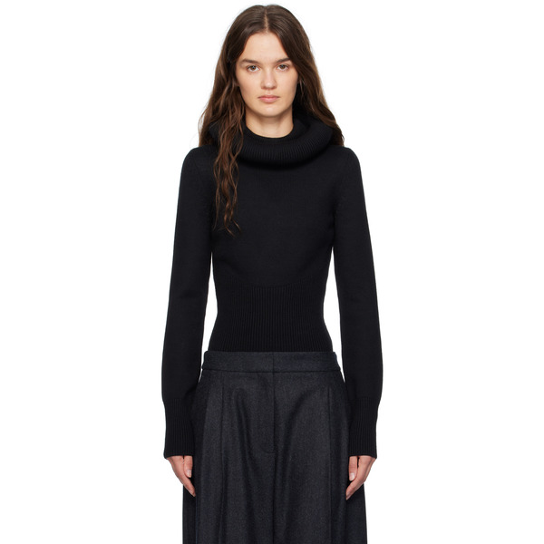  Alaïa Black Sculptural Hood Ribbed Knit Turtleneck 