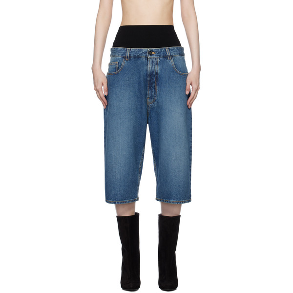  Alaïa Blue Knitted Waistband Denim Bermuda Shorts 
