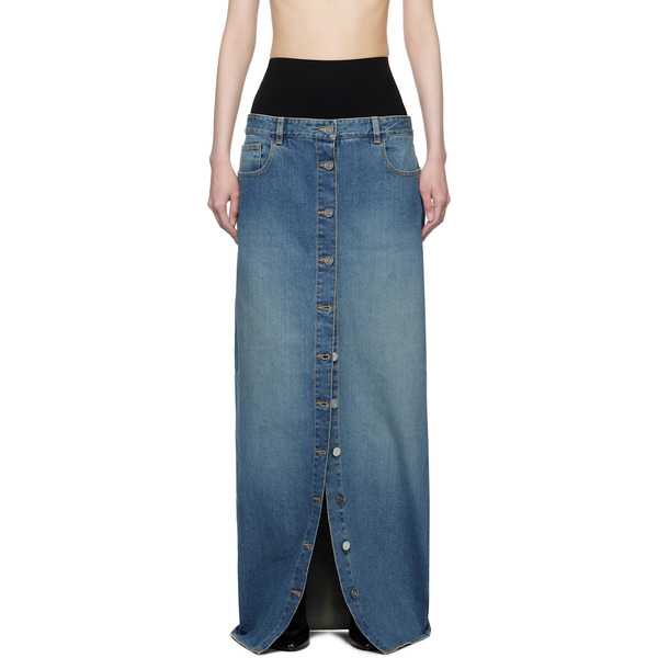  Alaïa Blue Knitted Waistband Denim Maxi Skirt 