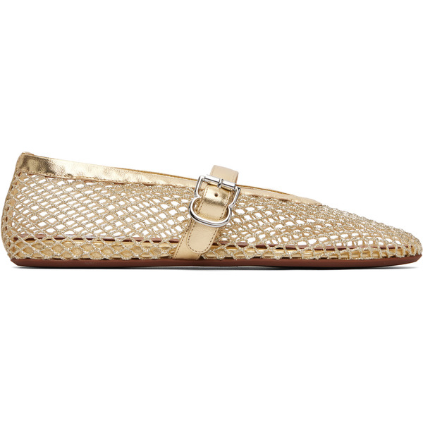  Alaïa Gold Laminated Fishnet Ballerina Flats 