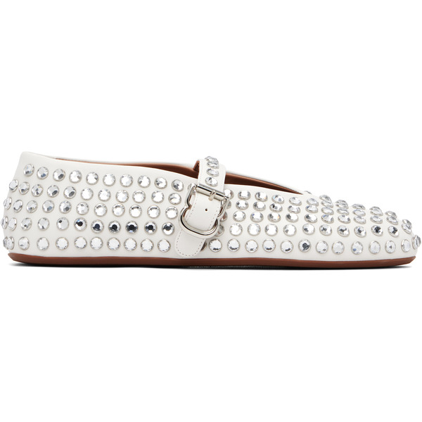  Alaïa White Strass Lambskin Ballerina Flats 