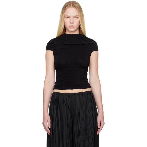  Alainpaul Black Gathered Neck Tank Top 