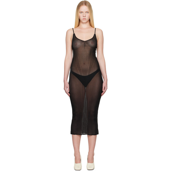  Alainpaul Black Knit Justaucorps Maxi Dress 