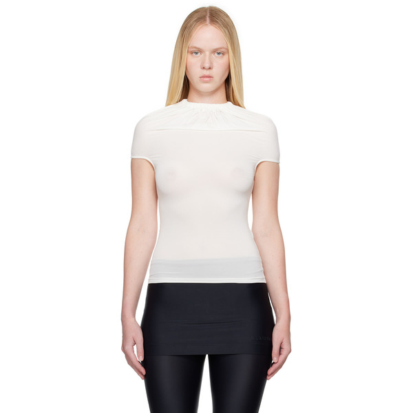  Alainpaul White Gathered Neck Tank Top 