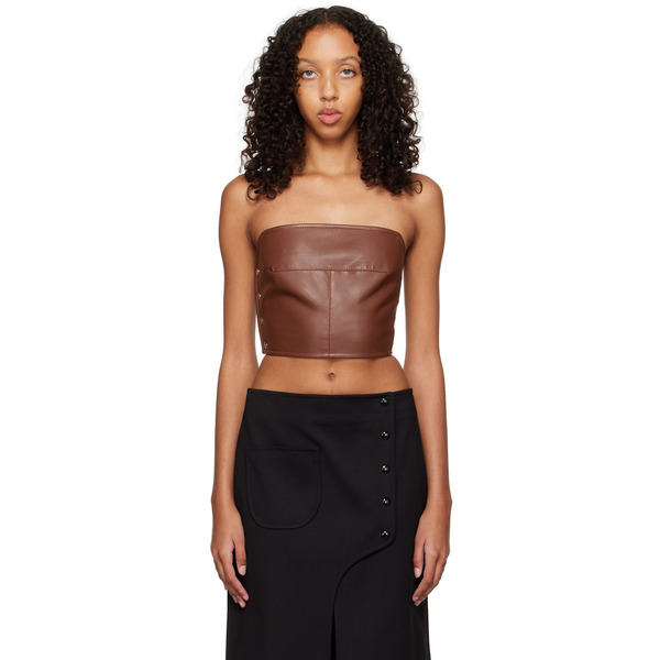  Aleksandre Akhalkatsishvili Brown Button Corset Tank Top 