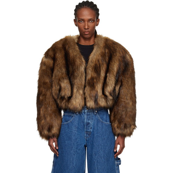  Alexander Wang Brown Cropped Faux-fur Jacket 