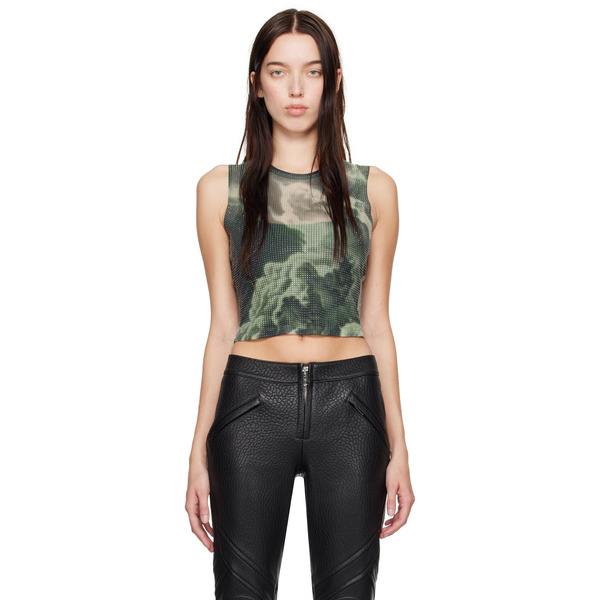  Alexander Wang Green Crystal Hotfix Cloud-print Tank Top 