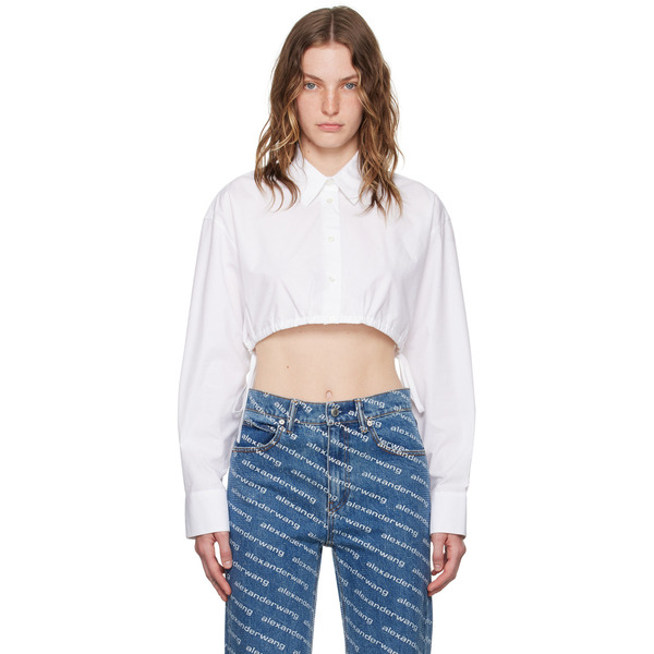  Alexander Wang White Cropped Drawstring Shirt 