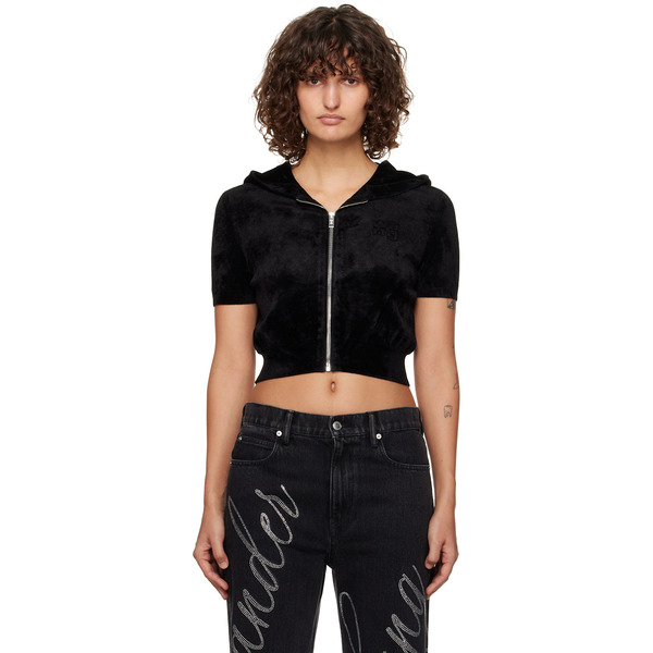  Alexanderwang.t Black Cropped Zip-up Hoodie 