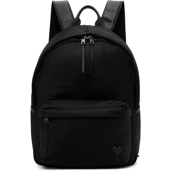  Ami Paris Black Nylon Marcel Backpack 