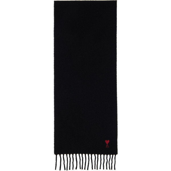  Ami Paris Black Wool Ami De Coeur Scarf 