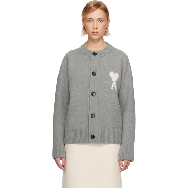  Ami Paris Gray Alpaca Ami De Coeur Cardigan 