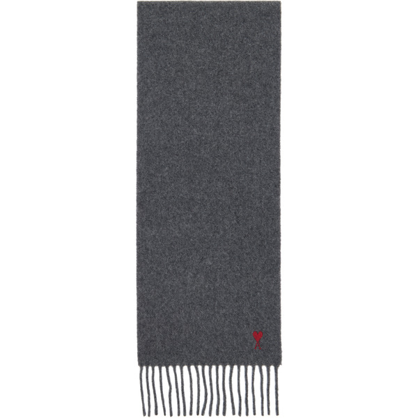  Ami Paris Gray Wool Ami De Coeur Scarf 