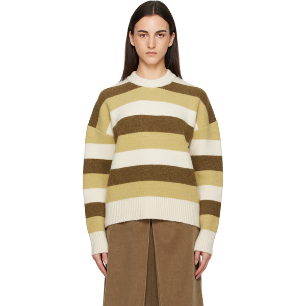  Ami Paris Green & Brown Alpaca Striped Crewneck Sweater 