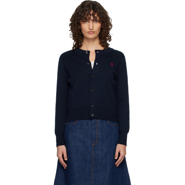  Ami Paris Navy Wool Crewneck Ami De Coeur Cardigan 