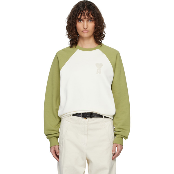  Ami Paris Off-white & Navy Cotton Knitted Ami De Coeur Sweatshirt 