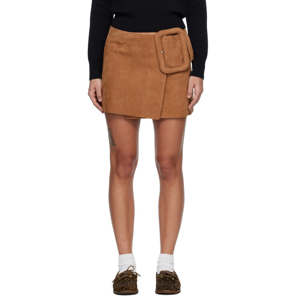  Ami Paris Tan Goat Leather Big Buckle Belted Miniskirt 
